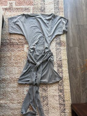 Women's Gray Tie-Waist Mini Dress - Casual Short Sleeve Style